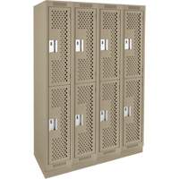Clean Line Lockers, 2 -tier, Bank of 4, 48" x 12" x 76", Steel, Beige, Rivet (Assembled), Perforated NTL Industrial