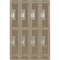 Clean Line Lockers, 2 -tier, Bank of 4, 48" x 12" x 76", Steel, Beige, Rivet (Assembled), Perforated NTL Industrial