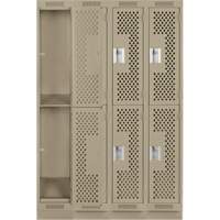 Clean Line Lockers, 2 -tier, Bank of 4, 48" x 12" x 76", Steel, Beige, Rivet (Assembled), Perforated NTL Industrial