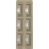 Clean Line Lockers, 3 -tier, Bank of 2, 24" x 18" x 78", Steel, Beige, Rivet (Assembled), Perforated NTL Industrial