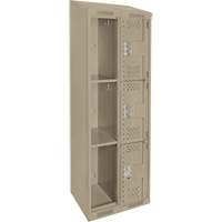 Clean Line Lockers, 3 -tier, Bank of 2, 24" x 18" x 78", Steel, Beige, Rivet (Assembled), Perforated NTL Industrial
