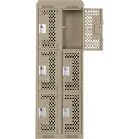 Clean Line Lockers, 3 -tier, Bank of 2, 24" x 18" x 78", Steel, Beige, Rivet (Assembled), Perforated NTL Industrial