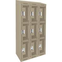Clean Line Lockers, 3 -tier, Bank of 3, 36" x 18" x 78", Steel, Beige, Rivet (Assembled), Perforated NTL Industrial