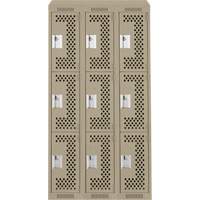 Clean Line Lockers, 3 -tier, Bank of 3, 36" x 18" x 78", Steel, Beige, Rivet (Assembled), Perforated NTL Industrial