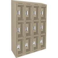 Clean Line Lockers, 3 -tier, Bank of 4, 48" x 18" x 78", Steel, Beige, Rivet (Assembled), Perforated NTL Industrial