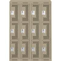 Clean Line Lockers, 3 -tier, Bank of 4, 48" x 18" x 78", Steel, Beige, Rivet (Assembled), Perforated NTL Industrial