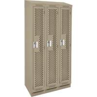 Clean Line Lockers, Bank of 3, 36" x 15" x 82", Steel, Beige, Rivet (Assembled), Perforated NTL Industrial