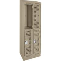 Casiers Clean Line, 2 niveaux, Bloc de 2, 24" x 18" x 82", Acier, Beige, Rivet (assembl&eacute;), Perfor&eacute; NTL Industrial