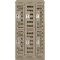 Casiers Clean Line, 2 niveaux, Bloc de 3, 36" x 12" x 82", Acier, Beige, Rivet (assembl&eacute;), Perfor&eacute; NTL Industrial