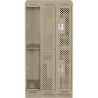 Casiers Clean Line, 2 niveaux, Bloc de 3, 36" x 12" x 82", Acier, Beige, Rivet (assembl&eacute;), Perfor&eacute; NTL Industrial