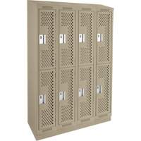Clean Line Lockers, 2 -tier, Bank of 4, 48" x 18" x 82", Steel, Beige, Rivet (Assembled), Perforated NTL Industrial