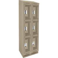Clean Line Lockers, 3 -tier, Bank of 2, 24" x 15" x 82", Steel, Beige, Rivet (Assembled), Perforated NTL Industrial