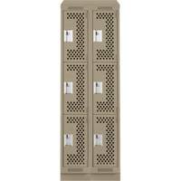 Clean Line Lockers, 3 -tier, Bank of 2, 24" x 15" x 82", Steel, Beige, Rivet (Assembled), Perforated NTL Industrial