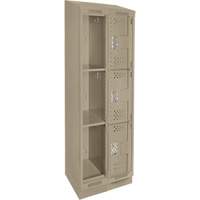 Clean Line Lockers, 3 -tier, Bank of 2, 24" x 15" x 82", Steel, Beige, Rivet (Assembled), Perforated NTL Industrial