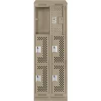 Clean Line Lockers, 3 -tier, Bank of 2, 24" x 15" x 82", Steel, Beige, Rivet (Assembled), Perforated NTL Industrial
