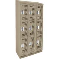 Clean Line Lockers, 3 -tier, Bank of 3, 36" x 15" x 82", Steel, Beige, Rivet (Assembled), Perforated NTL Industrial