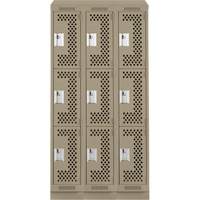 Clean Line Lockers, 3 -tier, Bank of 3, 36" x 15" x 82", Steel, Beige, Rivet (Assembled), Perforated NTL Industrial