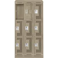 Clean Line Lockers, 3 -tier, Bank of 3, 36" x 15" x 82", Steel, Beige, Rivet (Assembled), Perforated NTL Industrial