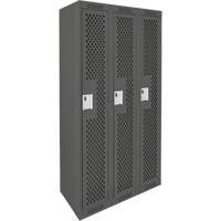 Clean Line Lockers, Bank of 3, 36" x 12" x 72", Steel, Charcoal, Rivet (Assembled), Perforated NTL Industrial