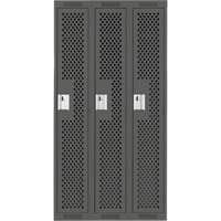 Clean Line Lockers, Bank of 3, 36" x 12" x 72", Steel, Charcoal, Rivet (Assembled), Perforated NTL Industrial