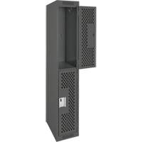 Clean Line Lockers, 2 -tier, 12" x 12" x 72", Steel, Charcoal, Rivet (Assembled), Perforated NTL Industrial