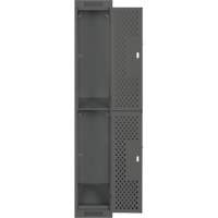 Clean Line Lockers, 2 -tier, 12" x 12" x 72", Steel, Charcoal, Rivet (Assembled), Perforated NTL Industrial