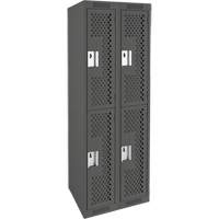 Clean Line Lockers, 2 -tier, Bank of 2, 24" x 12" x 72", Steel, Charcoal, Rivet (Assembled), Perforated NTL Industrial