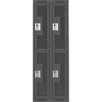 Clean Line Lockers, 2 -tier, Bank of 2, 24" x 12" x 72", Steel, Charcoal, Rivet (Assembled), Perforated NTL Industrial