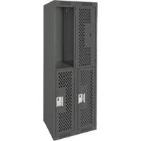 Clean Line Lockers, 2 -tier, Bank of 2, 24" x 12" x 72", Steel, Charcoal, Rivet (Assembled), Perforated NTL Industrial