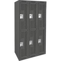 Clean Line Lockers, 2 -tier, Bank of 3, 36" x 12" x 72", Steel, Charcoal, Rivet (Assembled), Perforated NTL Industrial