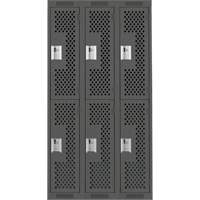 Clean Line Lockers, 2 -tier, Bank of 3, 36" x 12" x 72", Steel, Charcoal, Rivet (Assembled), Perforated NTL Industrial