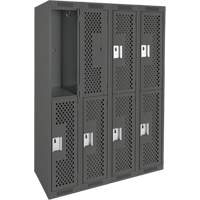 Clean Line Lockers, 2 -tier, Bank of 4, 48" x 12" x 72", Steel, Charcoal, Rivet (Assembled), Perforated NTL Industrial