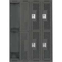 Clean Line Lockers, 2 -tier, Bank of 4, 48" x 12" x 72", Steel, Charcoal, Rivet (Assembled), Perforated NTL Industrial