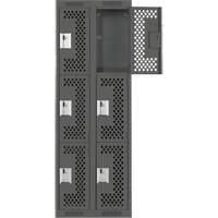 Clean Line Lockers, 3 -tier, Bank of 2, 24" x 12" x 72", Steel, Charcoal, Rivet (Assembled), Perforated NTL Industrial