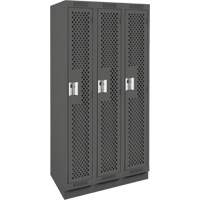 Clean Line Lockers, Bank of 3, 36" x 15" x 76", Steel, Charcoal, Rivet (Assembled), Perforated NTL Industrial