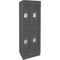 Clean Line Lockers, 2 -tier, Bank of 2, 24" x 12" x 76", Steel, Charcoal, Rivet (Assembled), Perforated NTL Industrial