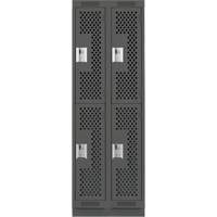Clean Line Lockers, 2 -tier, Bank of 2, 24" x 12" x 76", Steel, Charcoal, Rivet (Assembled), Perforated NTL Industrial