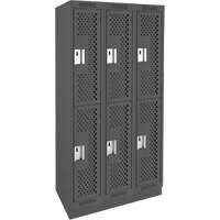 Clean Line Lockers, 2 -tier, Bank of 3, 36" x 12" x 76", Steel, Charcoal, Rivet (Assembled), Perforated NTL Industrial