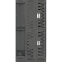 Clean Line Lockers, 2 -tier, Bank of 3, 36" x 12" x 76", Steel, Charcoal, Rivet (Assembled), Perforated NTL Industrial