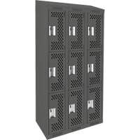 Clean Line Lockers, 3 -tier, Bank of 3, 36" x 18" x 78", Steel, Charcoal, Rivet (Assembled), Perforated NTL Industrial