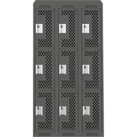 Clean Line Lockers, 3 -tier, Bank of 3, 36" x 18" x 78", Steel, Charcoal, Rivet (Assembled), Perforated NTL Industrial