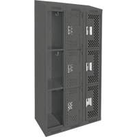 Clean Line Lockers, 3 -tier, Bank of 3, 36" x 18" x 78", Steel, Charcoal, Rivet (Assembled), Perforated NTL Industrial