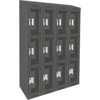 Clean Line Lockers, 3 -tier, Bank of 4, 48" x 18" x 78", Steel, Charcoal, Rivet (Assembled), Perforated NTL Industrial
