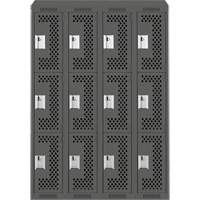 Clean Line Lockers, 3 -tier, Bank of 4, 48" x 18" x 78", Steel, Charcoal, Rivet (Assembled), Perforated NTL Industrial