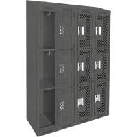 Clean Line Lockers, 3 -tier, Bank of 4, 48" x 18" x 78", Steel, Charcoal, Rivet (Assembled), Perforated NTL Industrial