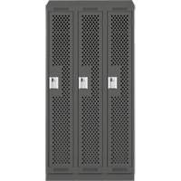 Clean Line Lockers, Bank of 3, 36" x 15" x 82", Steel, Charcoal, Rivet (Assembled), Perforated NTL Industrial