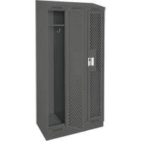 Clean Line Lockers, Bank of 3, 36" x 15" x 82", Steel, Charcoal, Rivet (Assembled), Perforated NTL Industrial