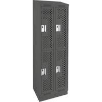 Clean Line Lockers, 2 -tier, Bank of 2, 24" x 15" x 82", Steel, Charcoal, Rivet (Assembled), Perforated NTL Industrial