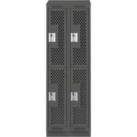 Clean Line Lockers, 2 -tier, Bank of 2, 24" x 15" x 82", Steel, Charcoal, Rivet (Assembled), Perforated NTL Industrial