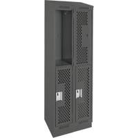 Clean Line Lockers, 2 -tier, Bank of 2, 24" x 15" x 82", Steel, Charcoal, Rivet (Assembled), Perforated NTL Industrial
